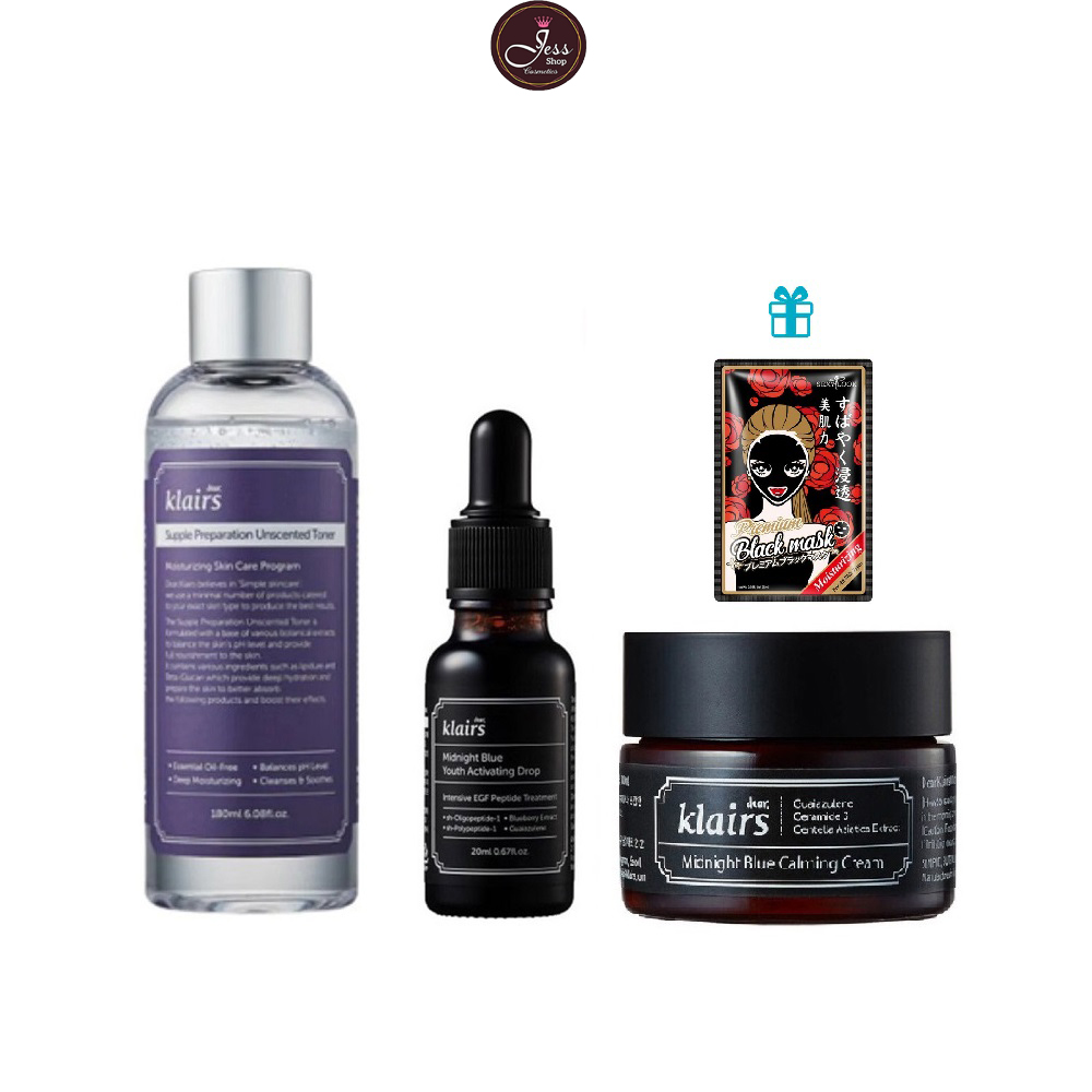 Bộ 3 Sản Phẩm Dưỡng Ẩm Phục Hồi Da Ban Đêm Dear Klairs Midnight Blue  Tặng 1 Mặt Nạ Sexylook