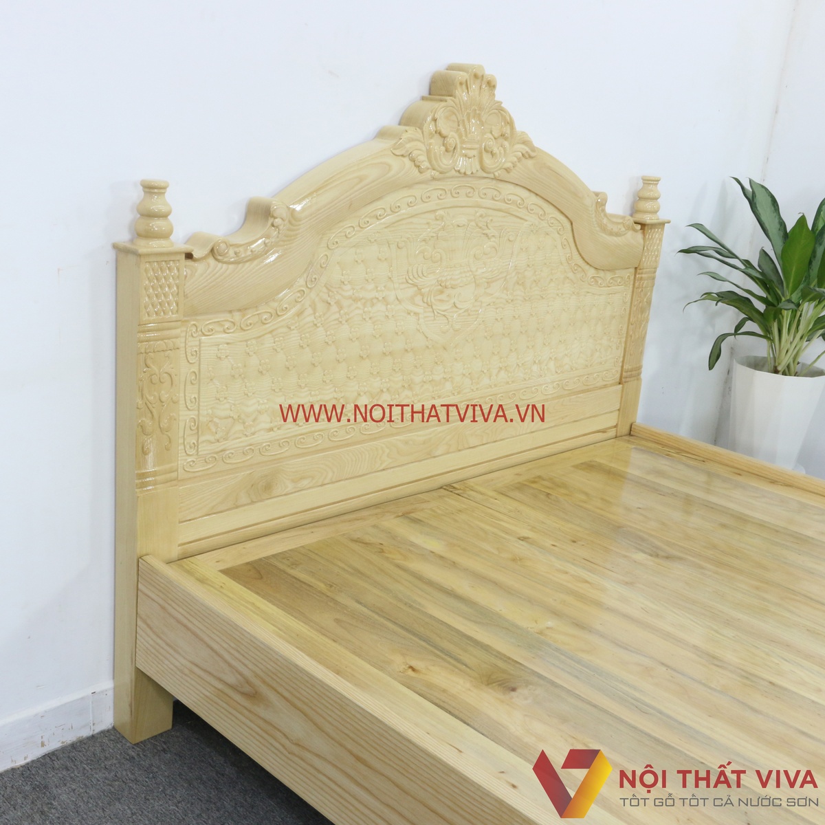 Giường Ngủ Gỗ Sồi Nga Vạt Phản Tân Cổ Điển Chạm Hoa Văn Đẹp Giá Rẻ