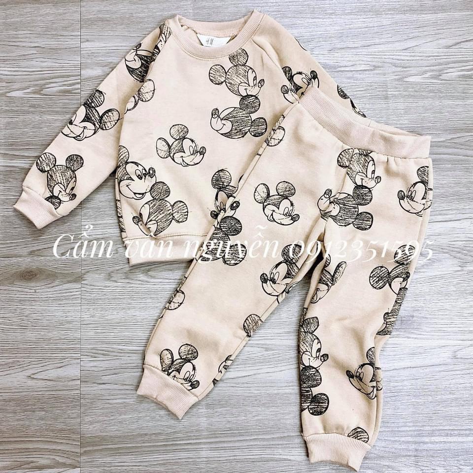 BỘ NỈ IN TRÀN NHIỀU MICKEY MÀU BE