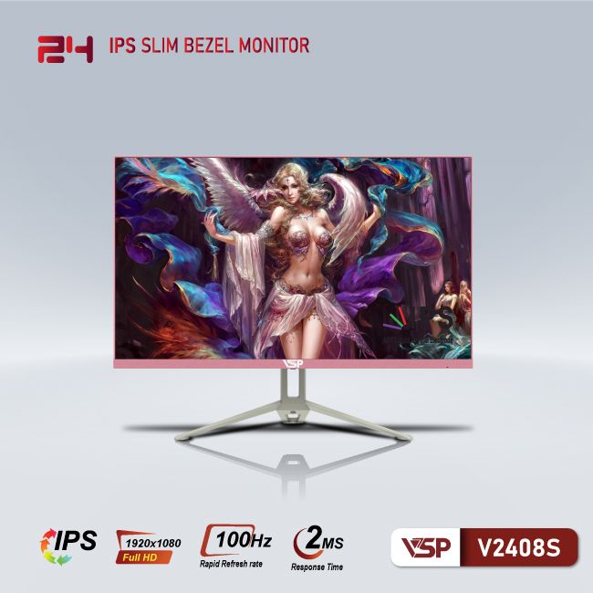 Màn hình VSP V2408S ( White / Pink) (24&quot;/ FHD/ VA/ 75Hz/ 8ms) - Hàng Chính Hãng