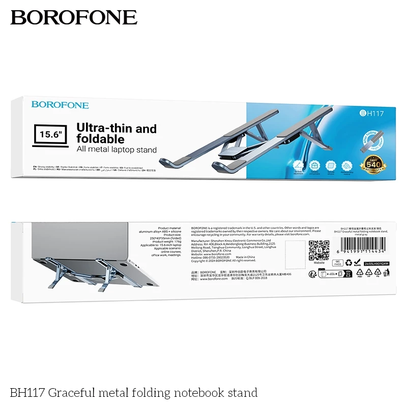 Giá đỡ laptop 15.6 Borofone BH117 chất liệu hợp kim nhôm chắc chắn 6 tuỳ chỉnh góc tản nhiệt hiệu quả _  Hàng chính hãng