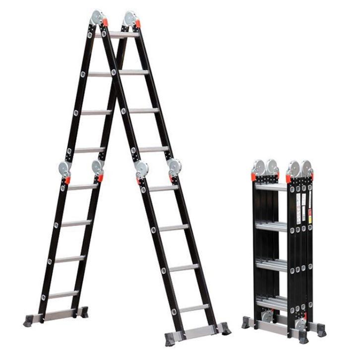 Thang nhôm gấp gọn đa năng 4 đoạn Advindeq ADM104 - Đen - Hàng Chính Hãng