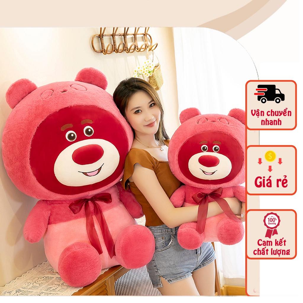 Gấu dâu Losto Gấu dâu đeo nơ, dâu đội mũ size 75cm và 1M