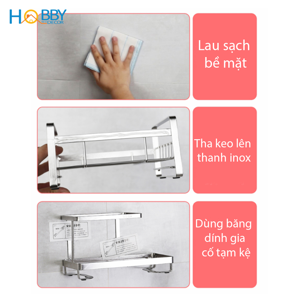 Kệ để đồ rửa chén dán tường gạch men Hobby Home Decor KRC1 inox 304 không rỉ sét kèm keo dán