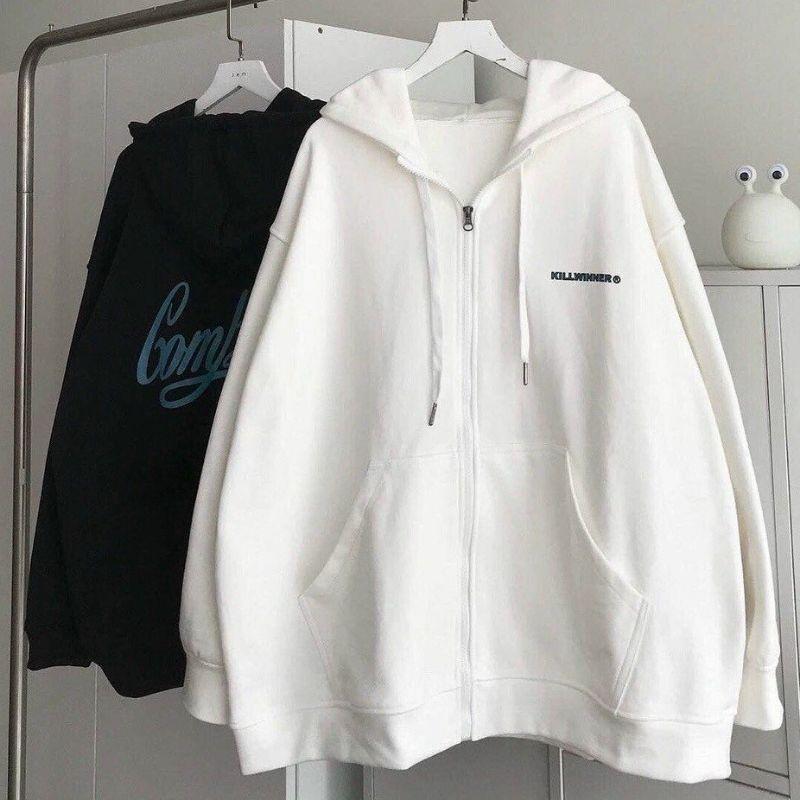 Áo khoác nỉ 2 lớp unisex nam nữ_Mẫu áo hoodie Ulzzang form rộng khoá zip,nón to chùm đầu đủ 3 màu thời trang thu dông