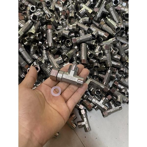 TÊ 2 REN NGOÀI 1 ĐẦU ỐC INOX GIÁ SỈ , TÊ CHIA NƯỚC BỒN CẦU VÀ VÒI XỊT VỆ SINH INOX (Tặng Kèm Doong Cao Su