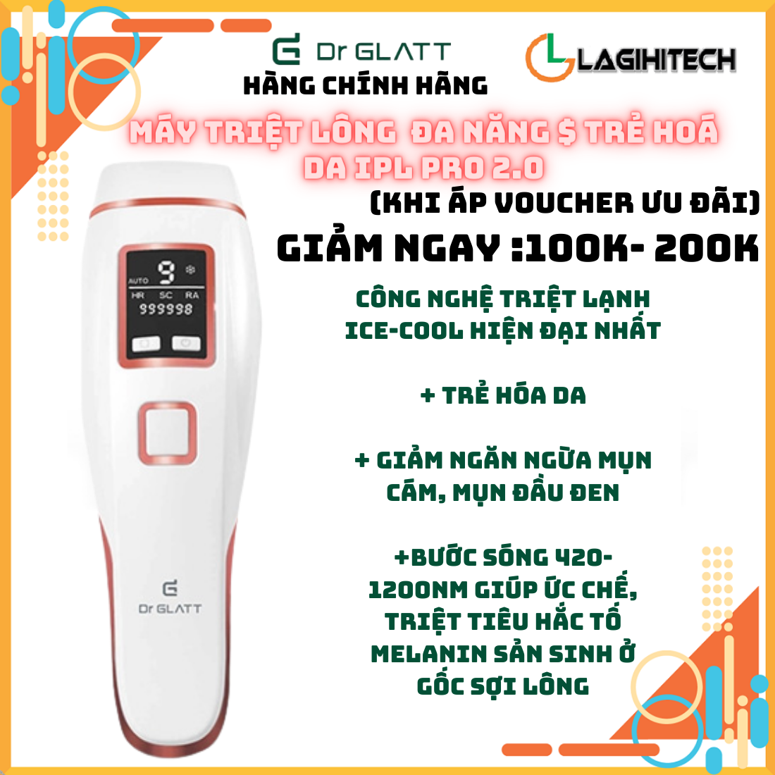 Máy Triệt Lông Và Trẻ Hóa Da Ipl Pro, 3 Trong 1, Hang Chinh Hang Dr Glatt, Thương Hiêu Đức - Trắng