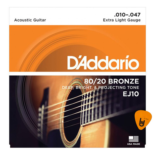 D'Addario EJ10 - Bộ Dây Đàn Acoustic Guitar Cỡ 10 (.010-.047) - Chính Hãng (80/20 Bronze Strings) - Kèm Móng Gảy DreamMaker