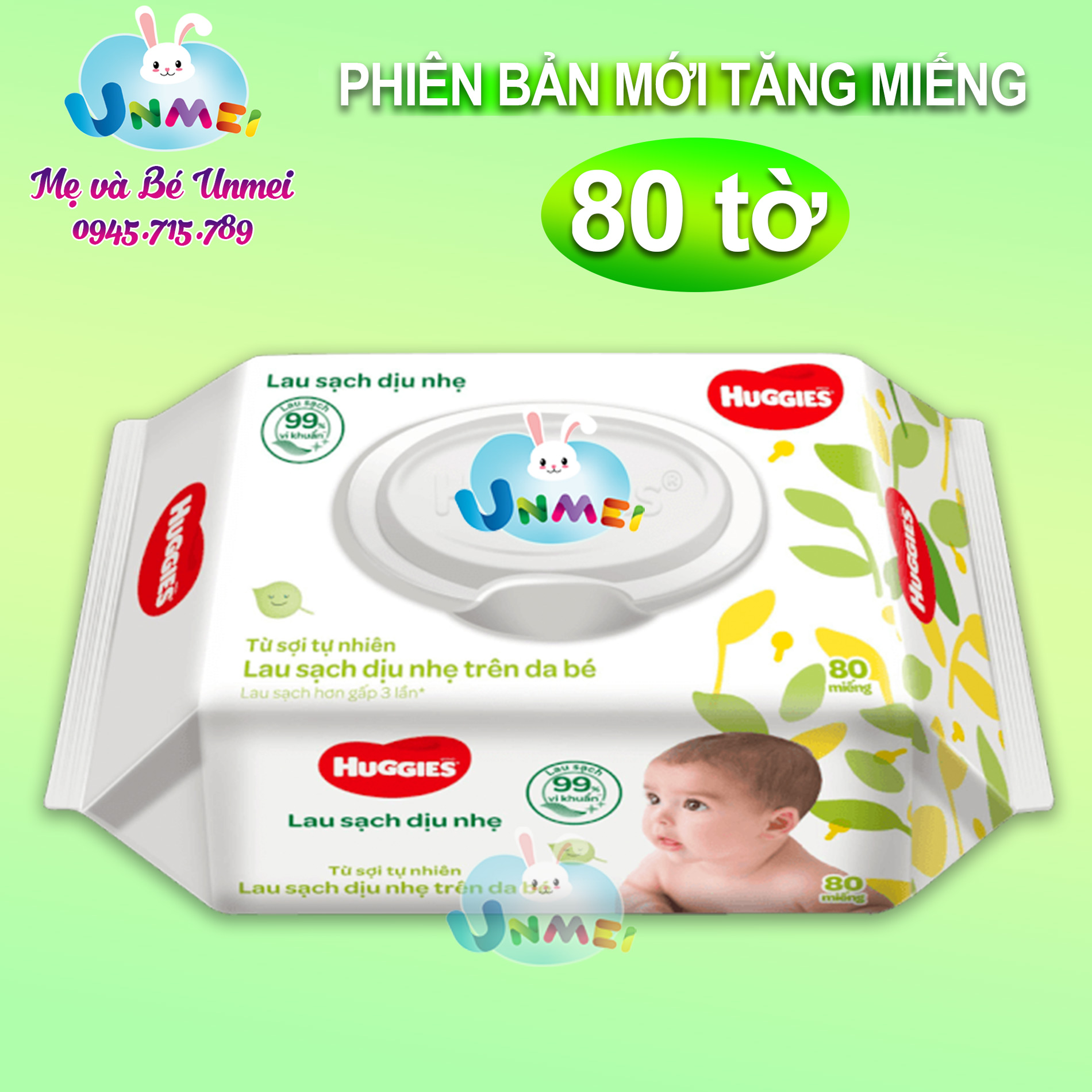 Combo 12 Gói Khăn giấy ướt cho trẻ sơ sinh HUGGIES không mùi, gói 64 tờ