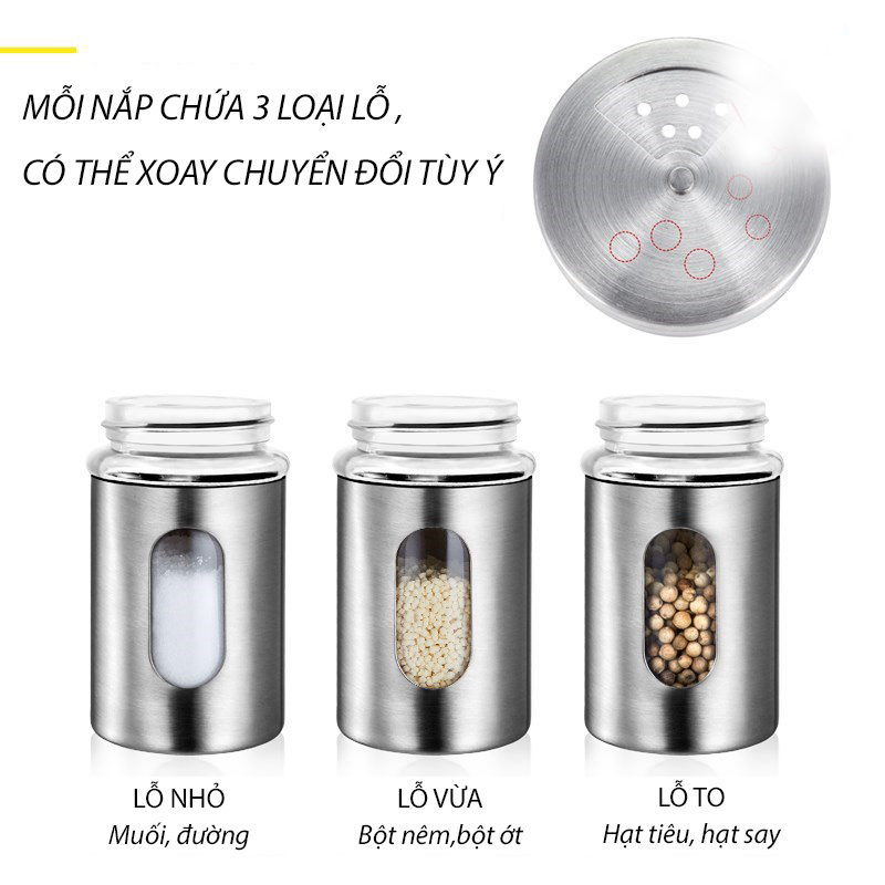 Lọ Đựng Hạt Tiêu, Tăm, Gia Vị Inox 304 Cao Cấp Cho Khách Sạn 5 Sao, Hũ Thuỷ Tinh Bọc Inox 304 Chịu Va Đập Tốt