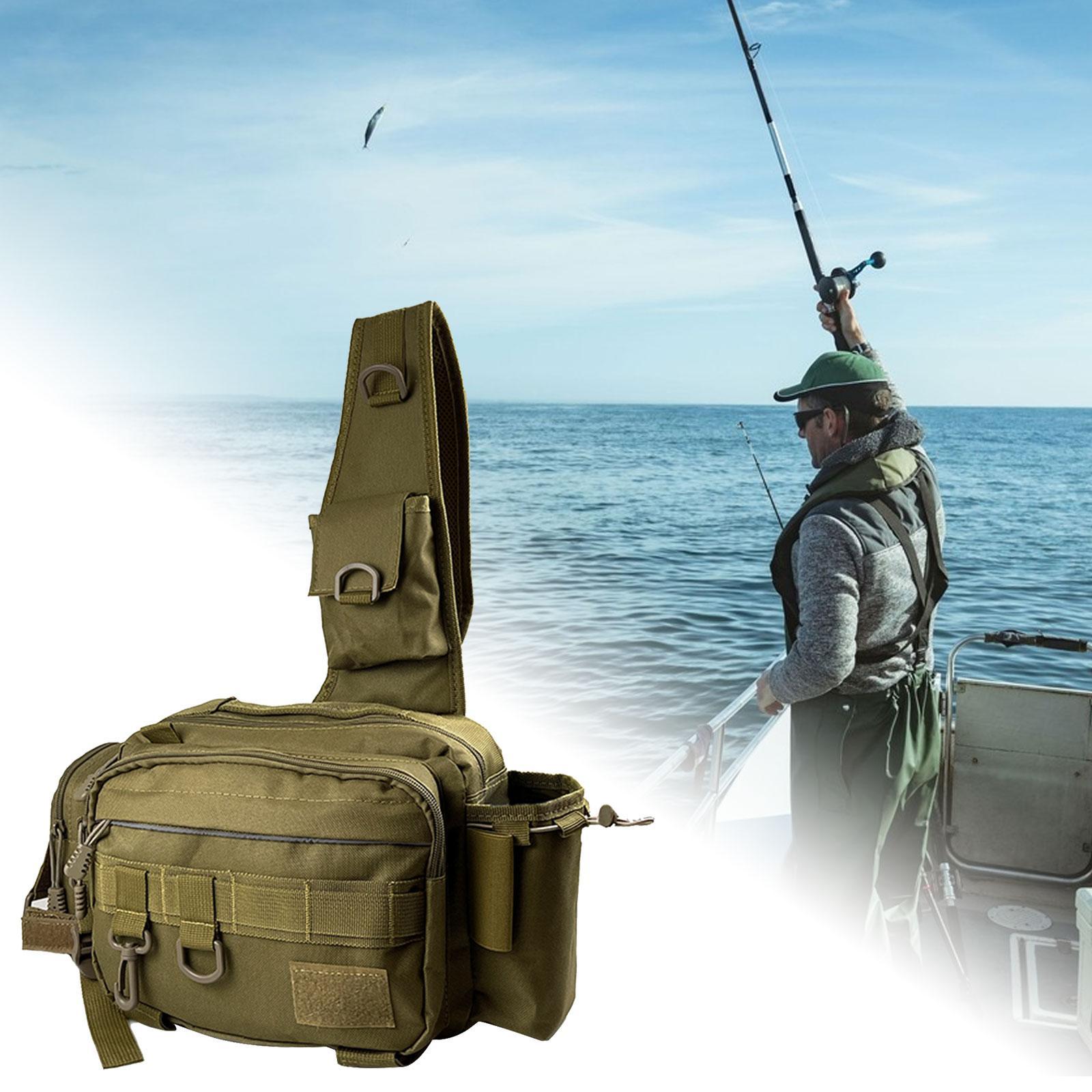 Fishing Tackle Storage Bag, Multifunctional Fishing Bag Rod Holder, Durable Shoulder Bag Waist Pack, Chest Pack for Fishing, Outdoor, Camping Men