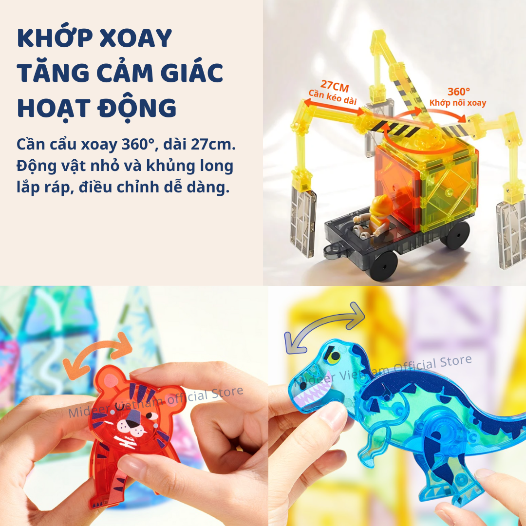 Đồ chơi xếp hình nam châm ánh sáng Mideer Magnetic Tiles nam châm lắp ráp cho bé
