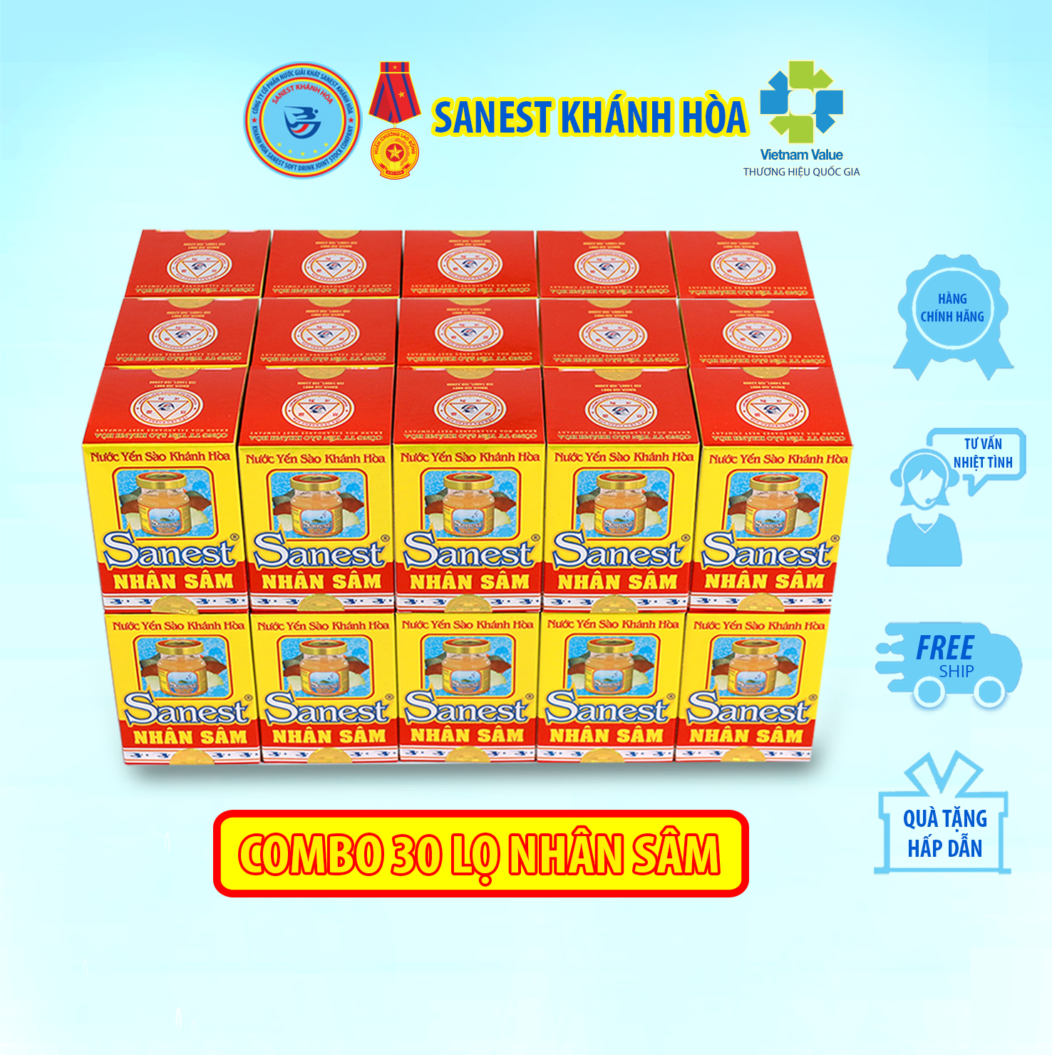 Nước Yến sào Khánh Hòa Sanest Nhân sâm đóng lọ 70 ml
