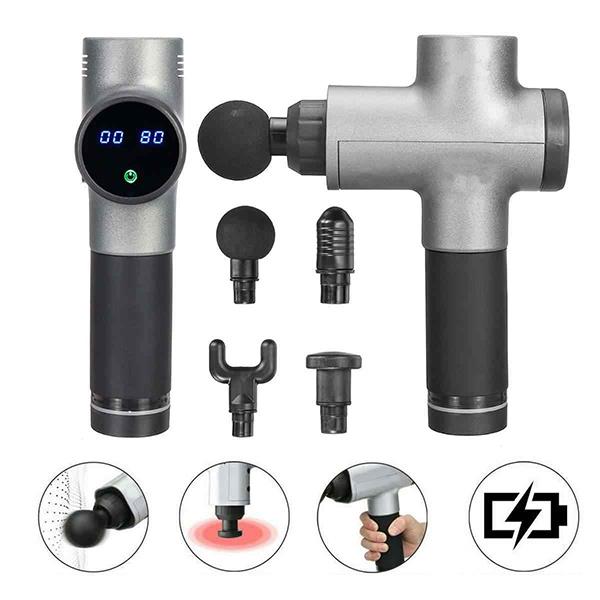 Máy Massage Cầm Tay - S.úng Massage 4 Đầu 6 Chế Độ Giảm Đau, Giãn Cơ Bắp