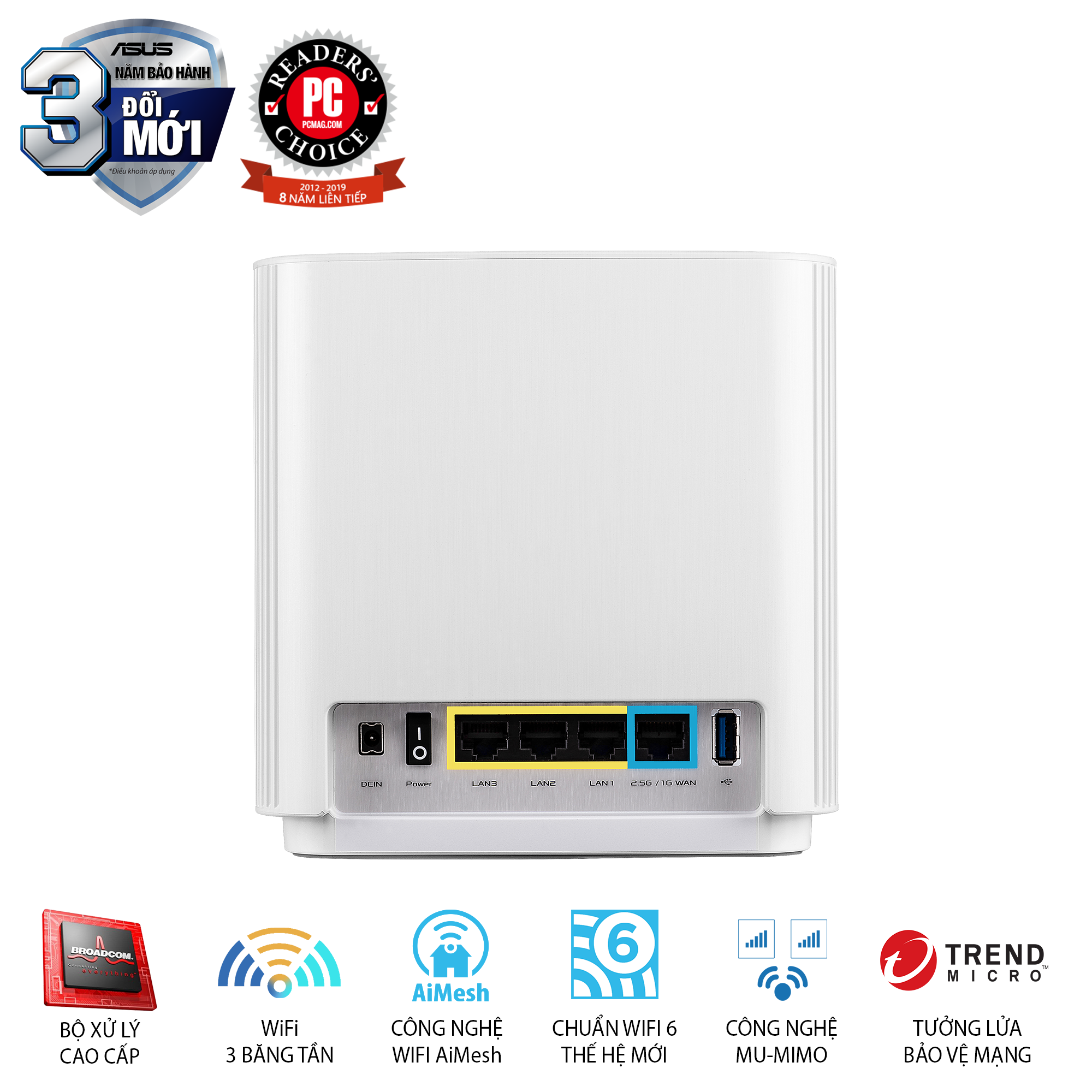 Hệ Thống MESH WI-FI 6 ASUS XT8 (W-2-PK) ZenWiFi Chuẩn AX6600 3 Băng Tần- Hàng Chính Hãng