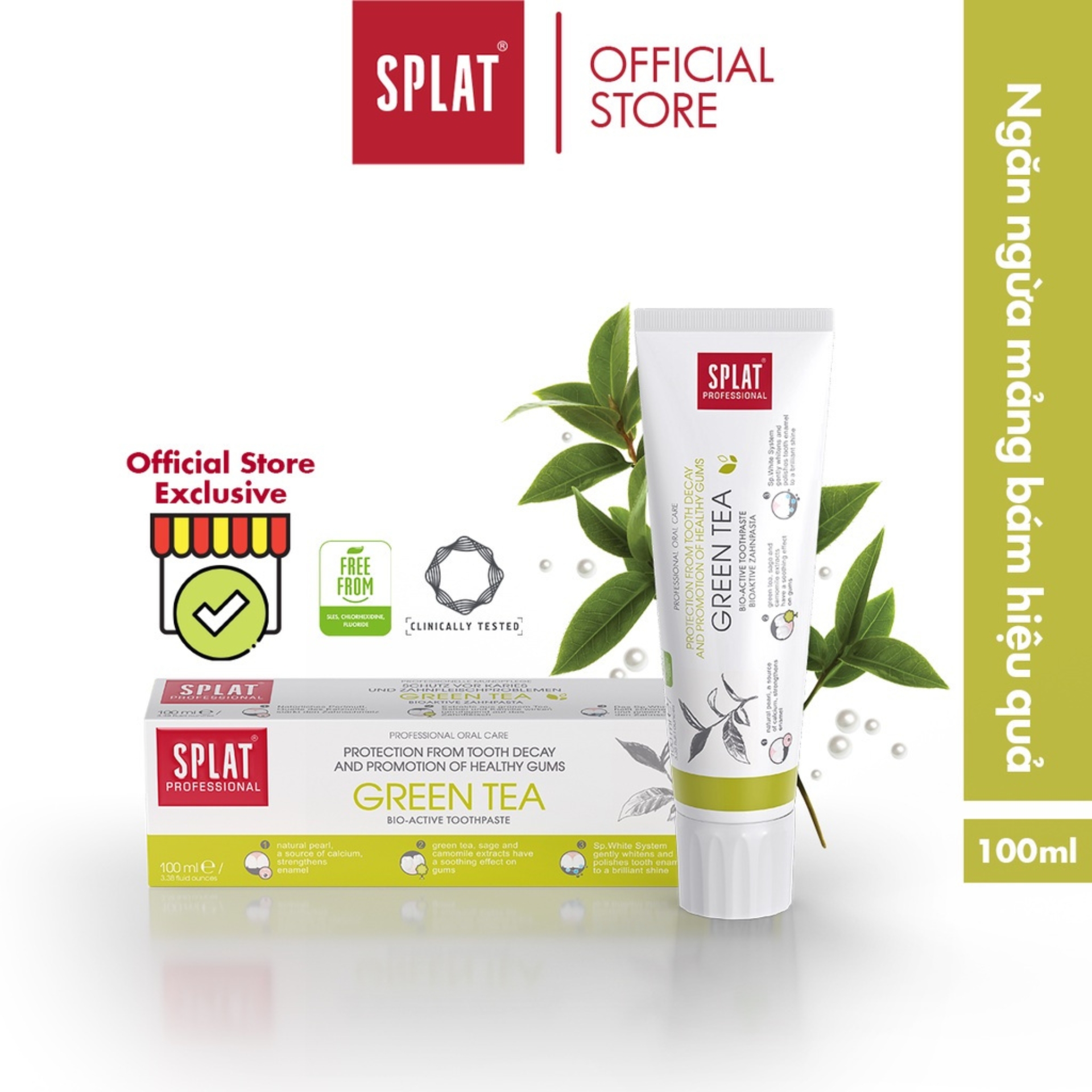 Kem Đánh Răng Ngừa Sâu Răng Hương Trà Xanh SPLAT Green Tea Professional Giảm Hôi Miệng, Thúc Đẩy Nướu Khỏe Mạnh 100ml