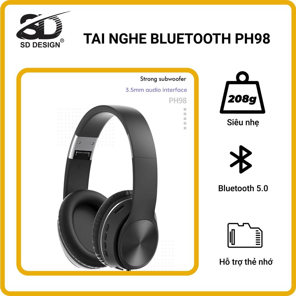 Tai nghe Bluetooth chụp tai cSD Design PH98, âm thanh chất lượng cao, sắc nét, hỗ trợ thẻ nhớ, Bluetooth 5.0