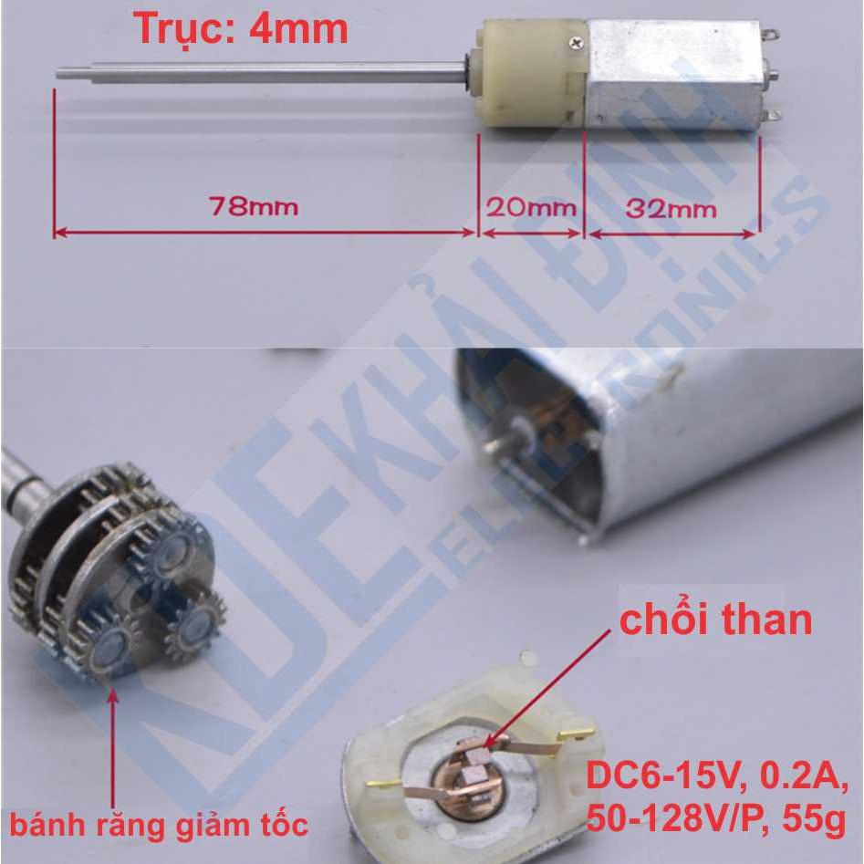 Động cơ giảm tốc QFK-180 trục dài, 6-15Vdc12Vdc 102V/P 55g kde2565