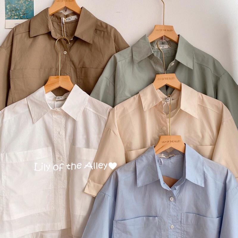 Sơ mi cộc tay croptop 2 túi