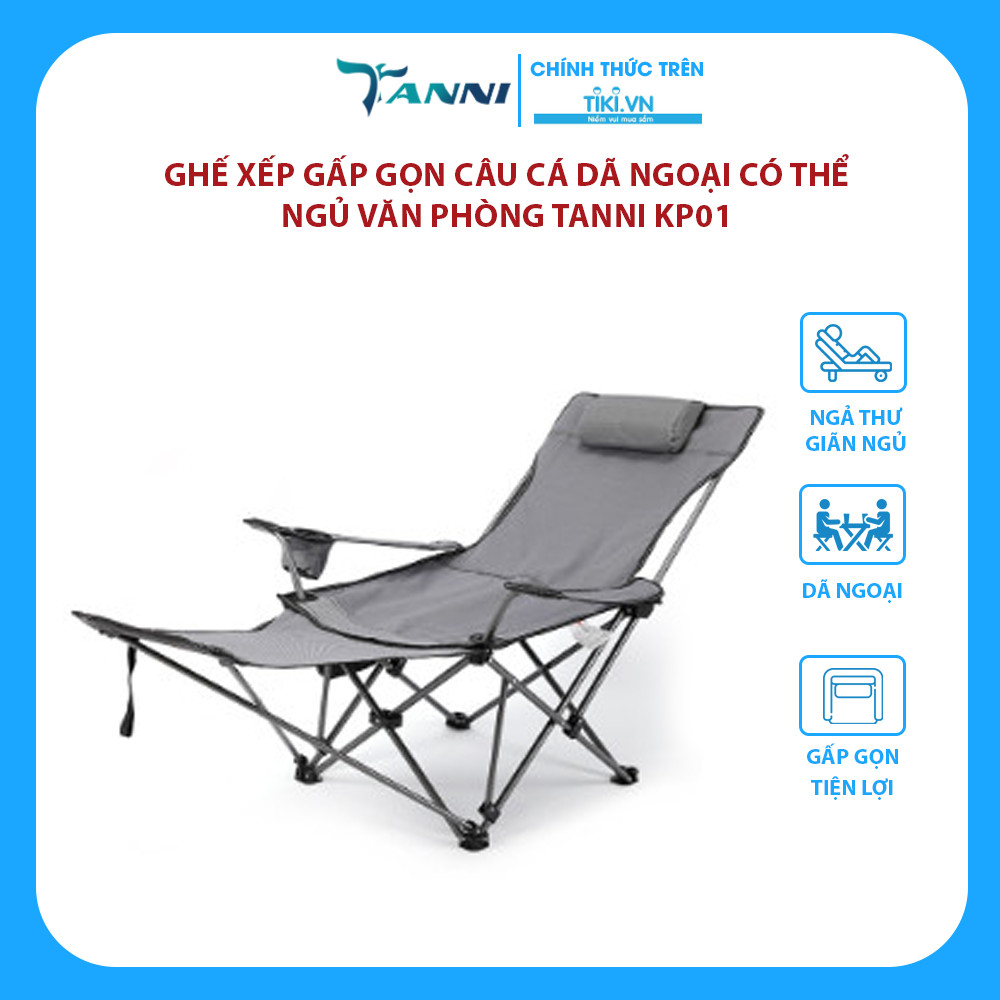 Ghế xếp gấp gọn câu cá dã ngoại có thể ngủ văn phòng TANNI KP01, Ghế xếp camping thư giãn nhập khẩu thích hợp đi câu cá, đọc sách