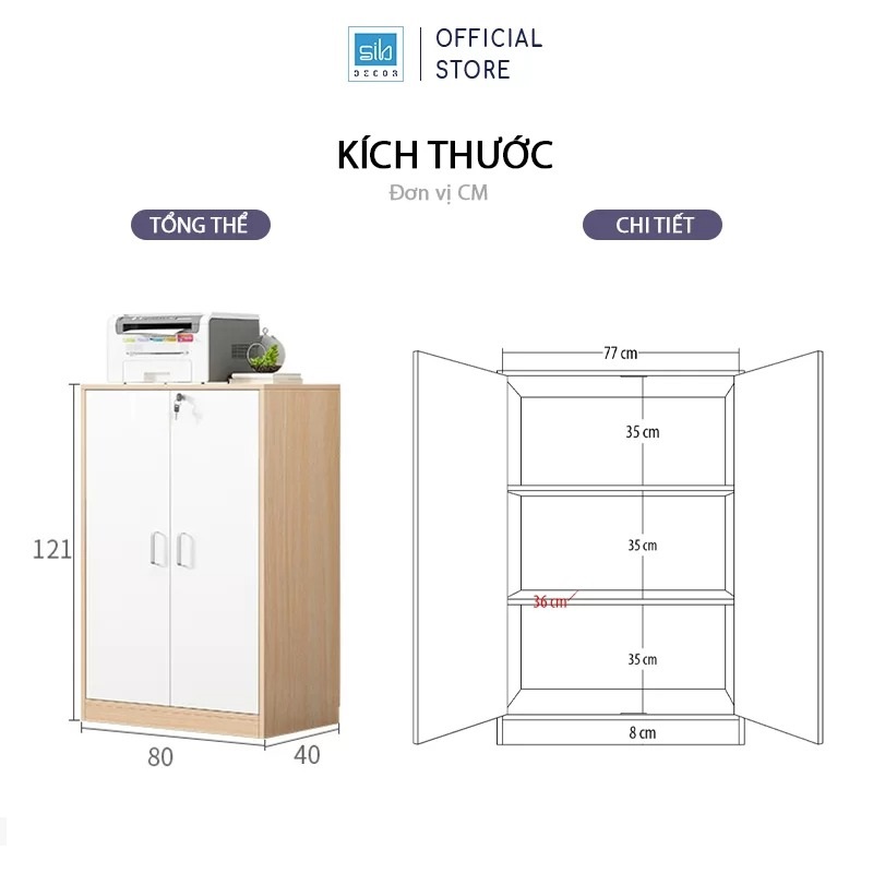 Tủ Gỗ Đựng Hồ Sơ 2 Cửa Có Khóa Hiện Đại Thương Hiệu SIB Decor