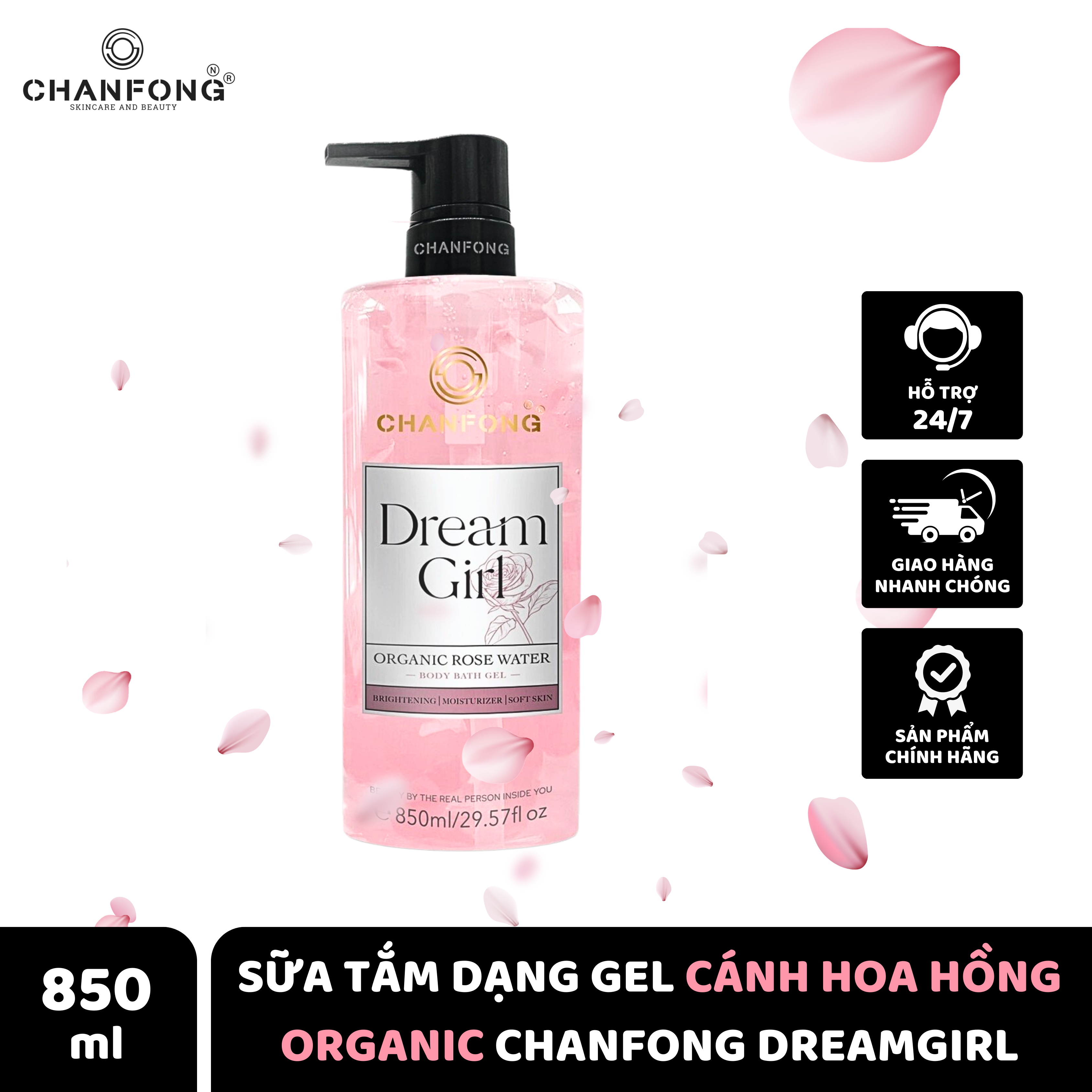 Sữa tắm Gel Cánh hoa hồng tươi Chanfong Thái Lan Dream Girl - 850ml