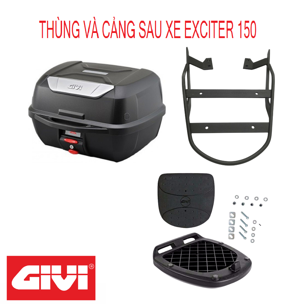 Combo Thùng Givi E43NTL Kèm Đế Và Cảng Sau Cho Xe EXCITER 150 Hàng Chính Hãng