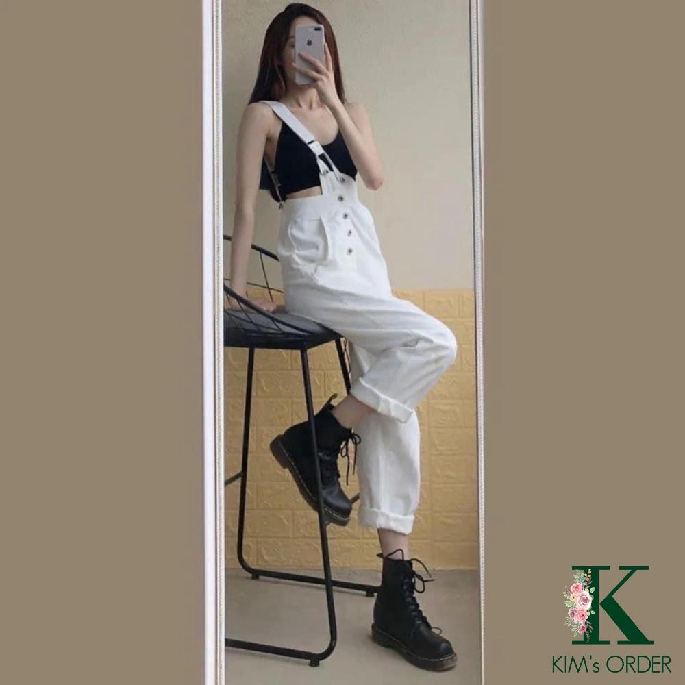 Quần jean nữ dây yếm màu đen và trắng cá tính phong cách Ulzzang Hàn Quốc chất co dãn nhẹ đủ size hàng Quảng Châu