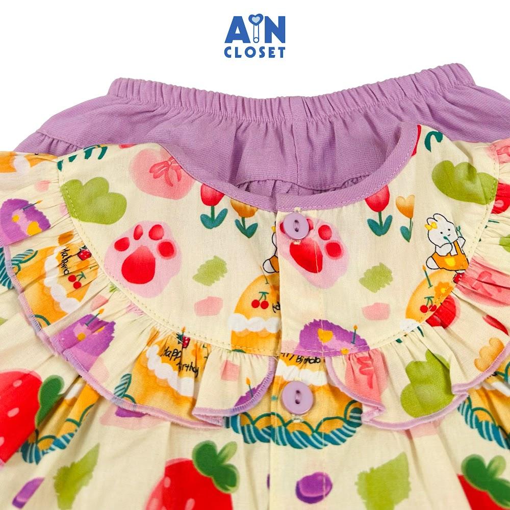 Bộ quần áo Lửng bé gái họa tiết Bánh Sinh Nhật Tím cotton - AICDBGNKC30D - AIN Closet