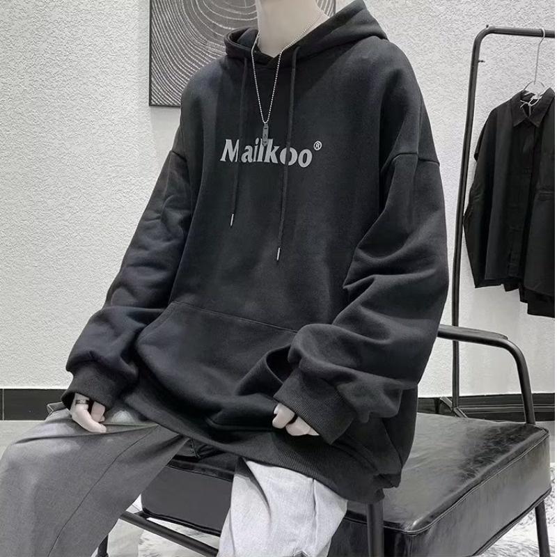 Áo Hoodie Nam Tay Dài Dáng Rộng In Chữ Đơn Giản Phong Cách Thời Trang