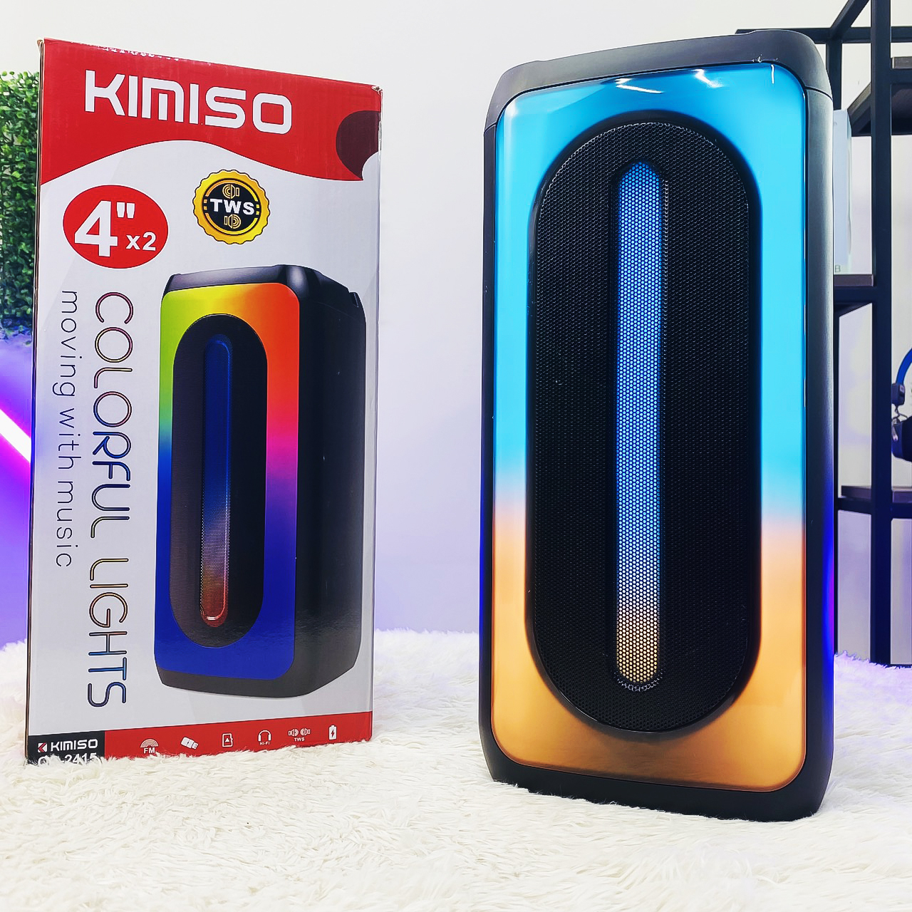 Loa bluetooth karaoke sách tay Kimiso QS-2415 đèn led sống động, bass không dây, tặng kèm mic hát có dây cắm trực tiếp - hàng nhập khẩu