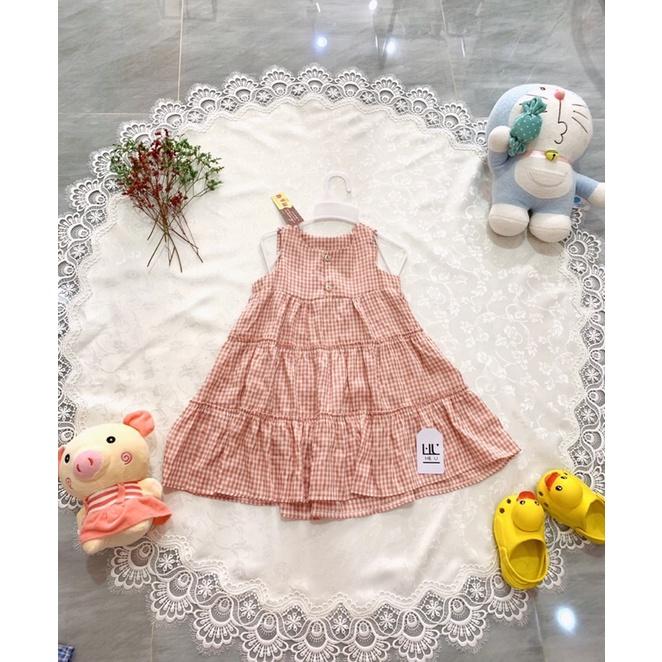 Đầm kate caro cài nút cho bé từ 10-15 kí