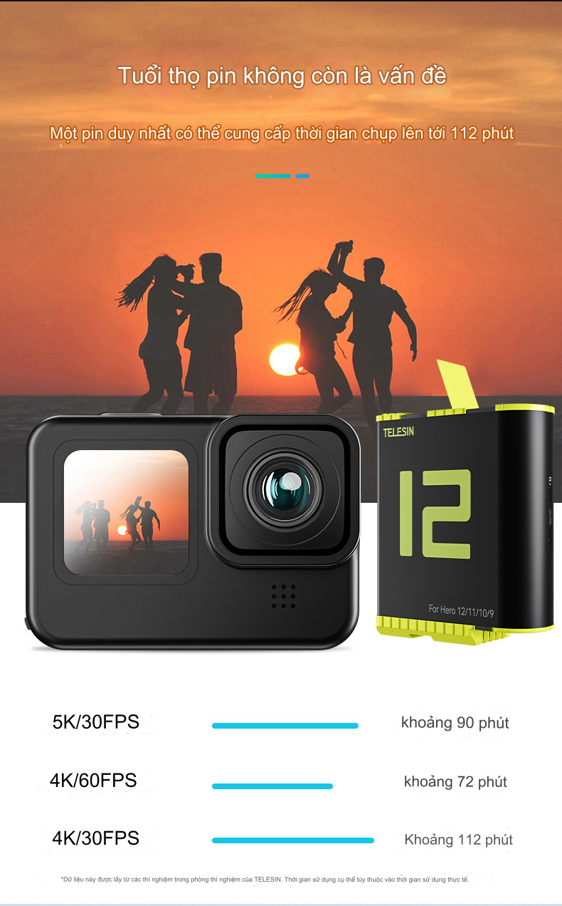 Pin TELESIN mẫu mới MÀU VÀNG dùng cho camera hành động GOPRO HERO 9/10/11/12