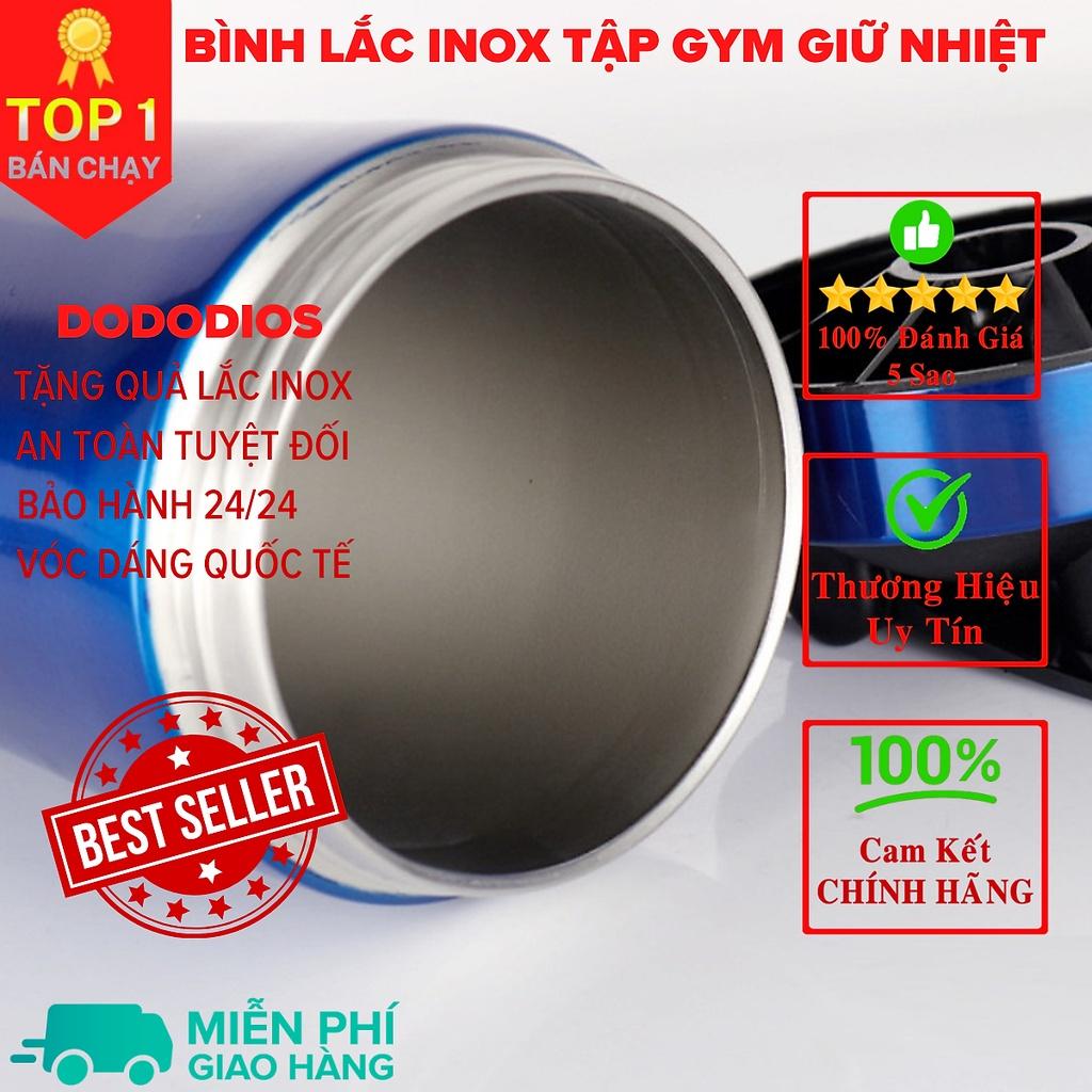 bình lắc gym shaker, bình nước thể thao inox giữ nhiệt + Tặng quả lắc - Màu Bạc