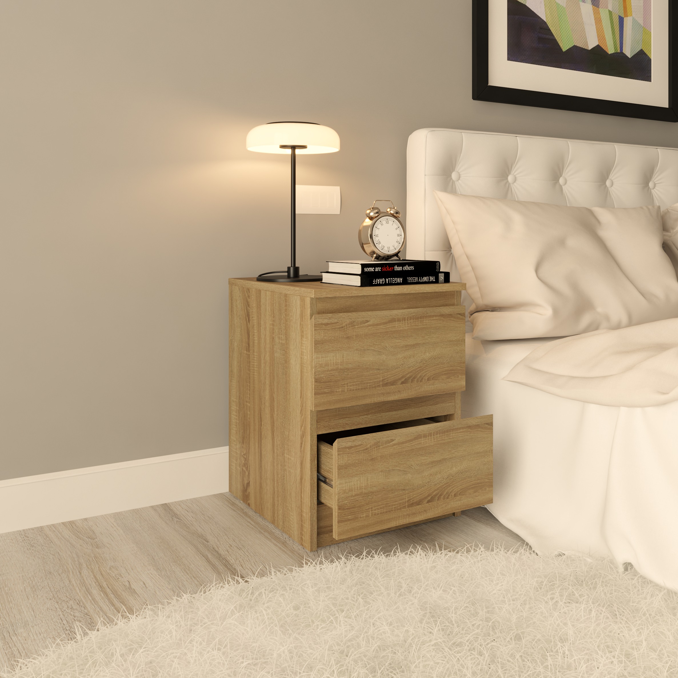 [Happy Home Furniture] DOOBIE,  Táp đầu giường  - 2 ngăn kéo ,  40cm x 48cm x 55cm ( DxRxC), THK_002