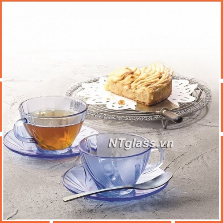 Bộ tách kèm dĩa Beau Rigave xanh Marine 180ml Thủy tinh cường lực cao cấp Pháp