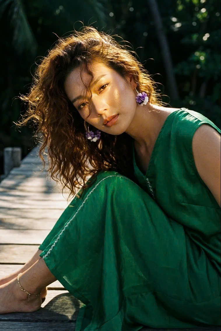 Đầm Maxi Lụa Tơ Tằm Thêu Tay Xanh Ngọc Phỉ Thuý DRE202 thời trang thiết kế Hity