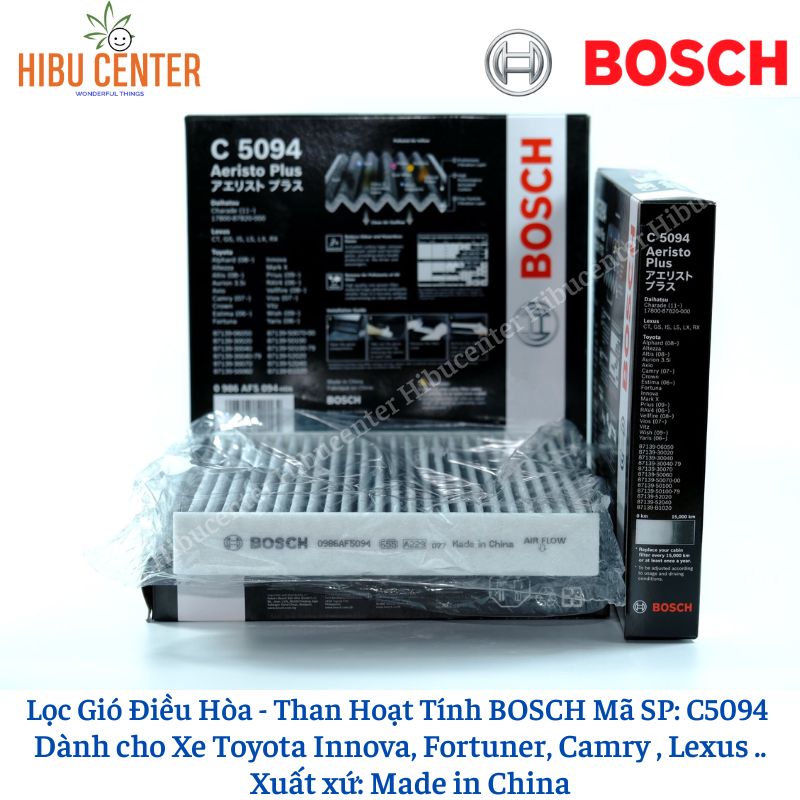 Lọc Gió Điều Hòa - Có Than Hoạt Tính BOSCH Ariesto Plus C5094 Dành cho Xe Toyota Innova, Fortuner, Camry, Vios.. - Lexus ..