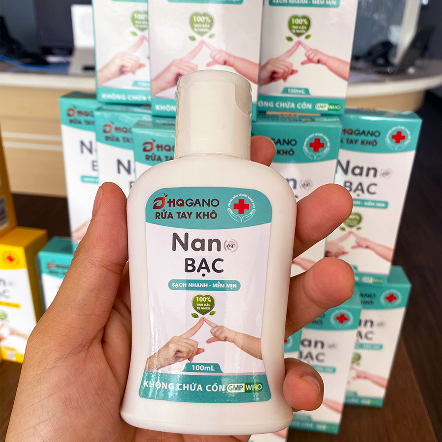 Nước Rửa Tay Khô Nano Bạc Không Chứa Cồn HQGANO - 100ml