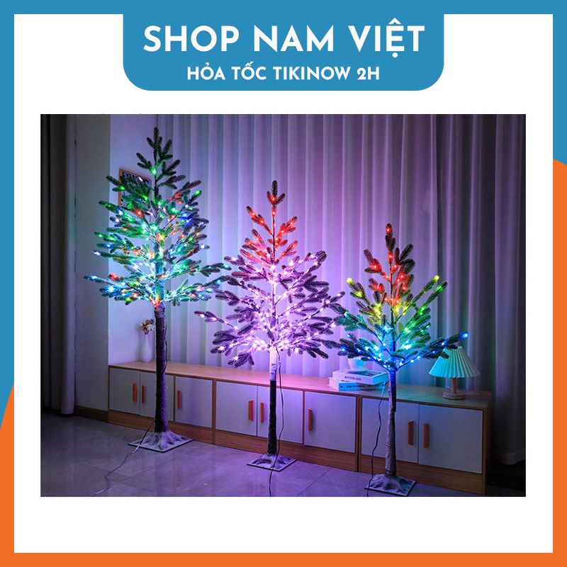 Cây Thông Noel Phủ Tuyết Có Đèn Led RGB Trang Trí Giáng Sinh, Có Thể Gấp Gọn, Kèm Remote