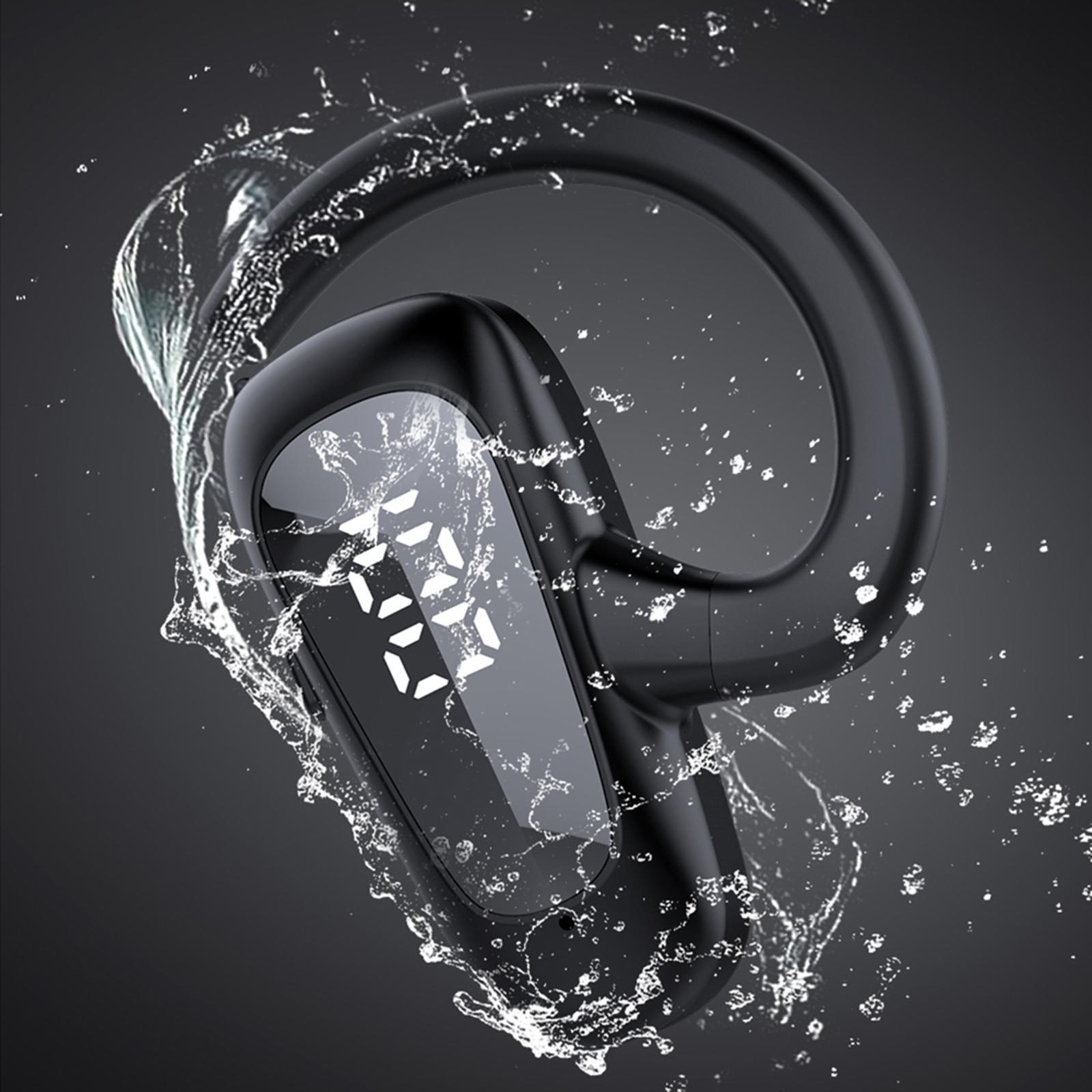 Wireless Headset LED Display Calling Sweatproof HiFi for Office Sports Black