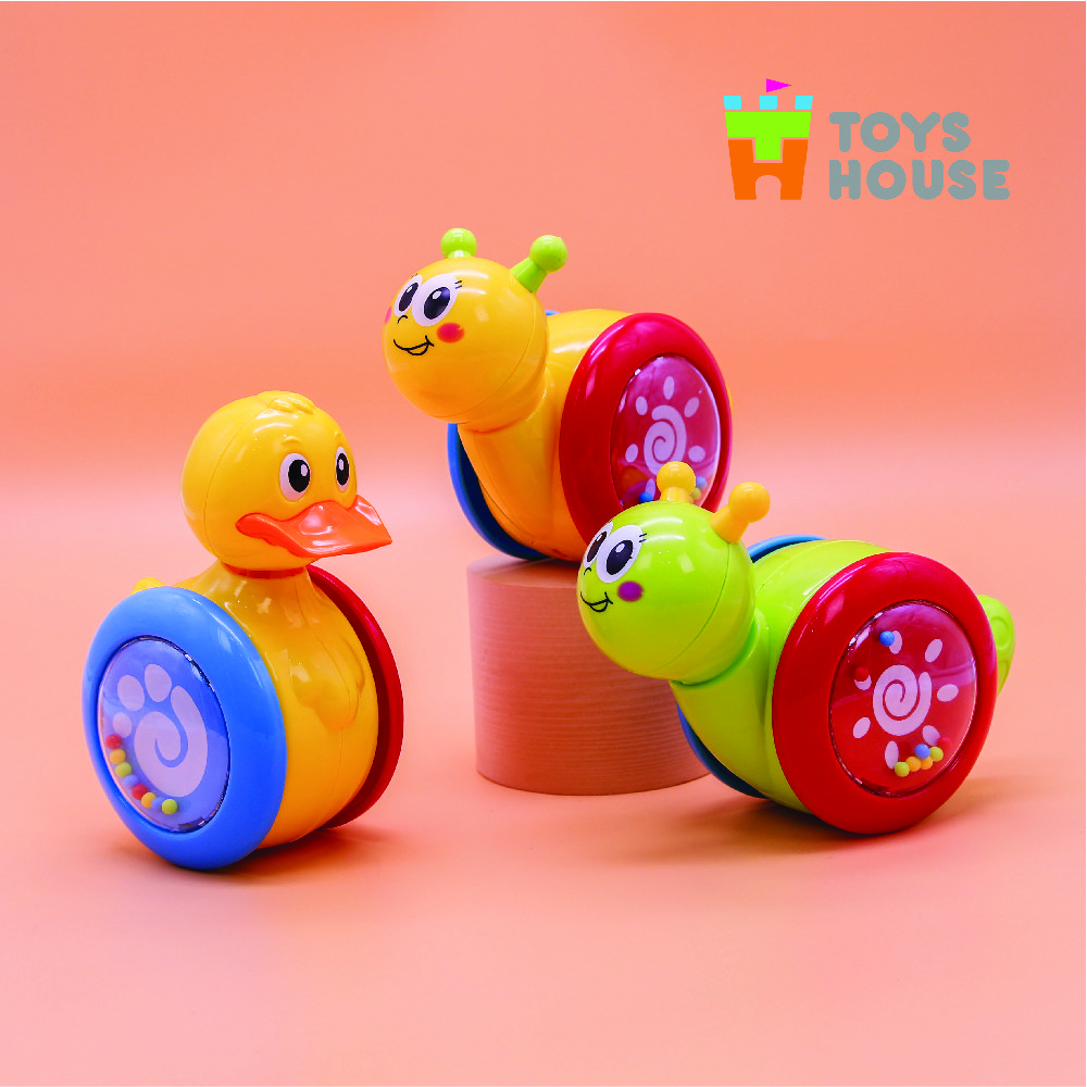 Đồ chơi lật đật gật gù có bánh xe cho bé Toyshouse 008-2 chú vịt vàng dễ thương - Tiêu chuẩn Châu Âu EN71