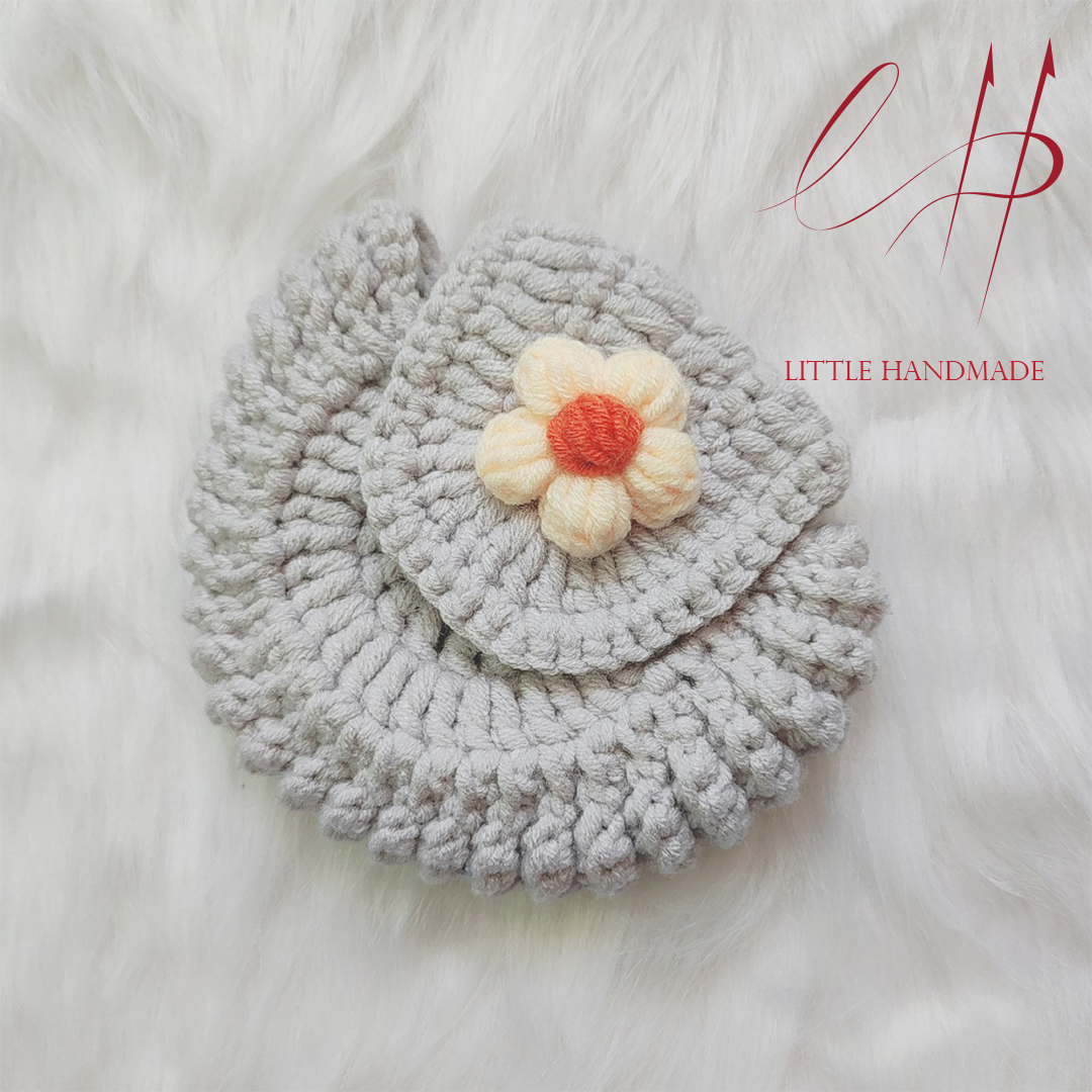 Ví cầm tay mini đính hoa bằng len handmade