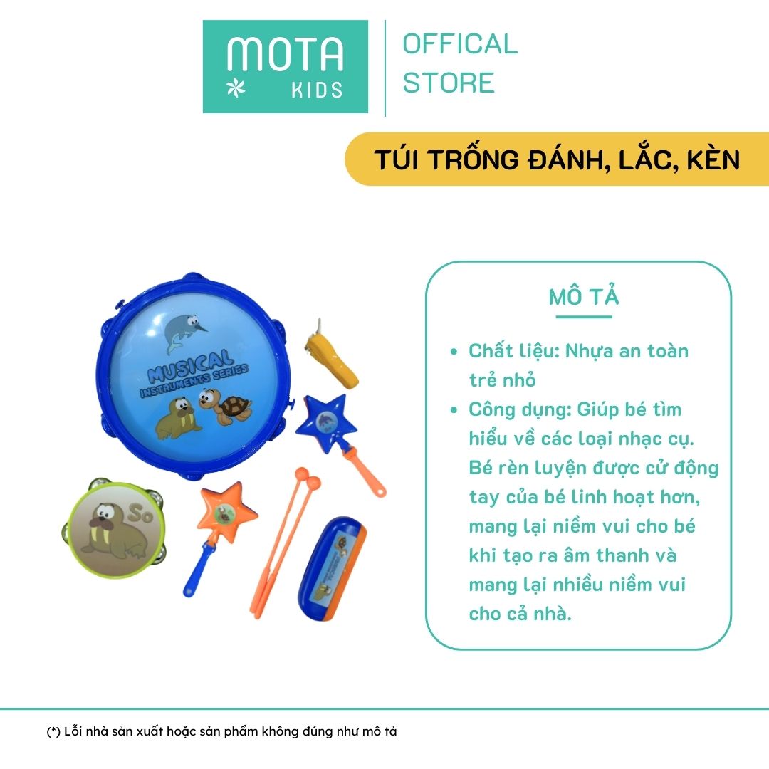 [M166B - Mota Montessori] Đồ chơi cho bé Bộ âm thanh trống, lắc, kèn - Hàng chính hãng