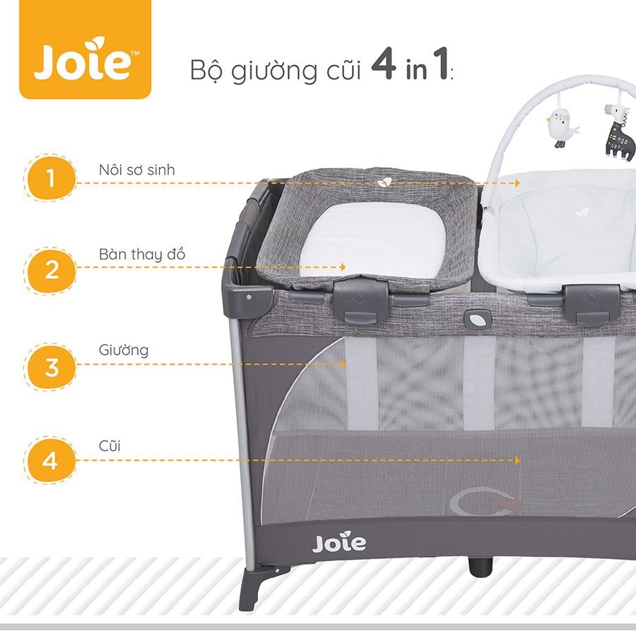 Giường cũi cao cấp Joie Commuter Change &amp; Snooze Linen Gray