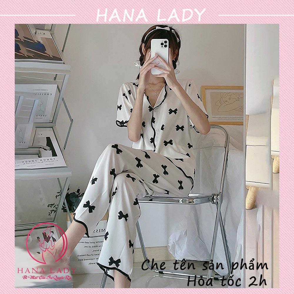 Đồ ngủ pijama lụa - Bộ ngủ mặc nhà tay ngắn họa tiết nơ mềm mại PJ519