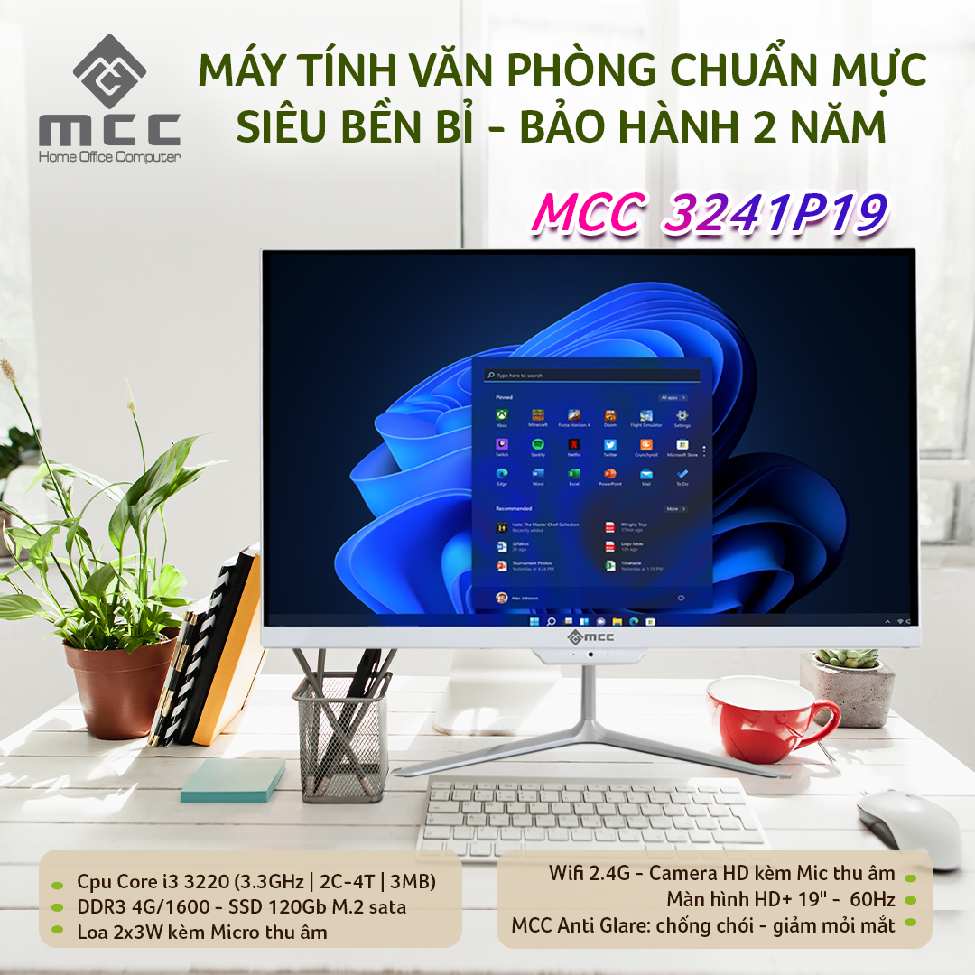 PC All In One MCC 3341P19 CPU Core i3 Processor, 4GB DDR3, 120GB SSD, WIFI, 19&quot; HD+ (Hàng chính hãng)