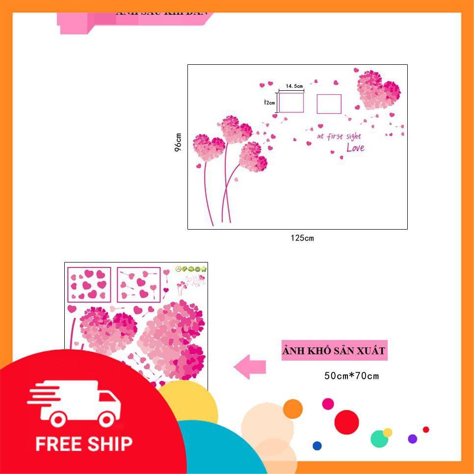 ️️ Decal dán tường Uyên ương trái tim hồng