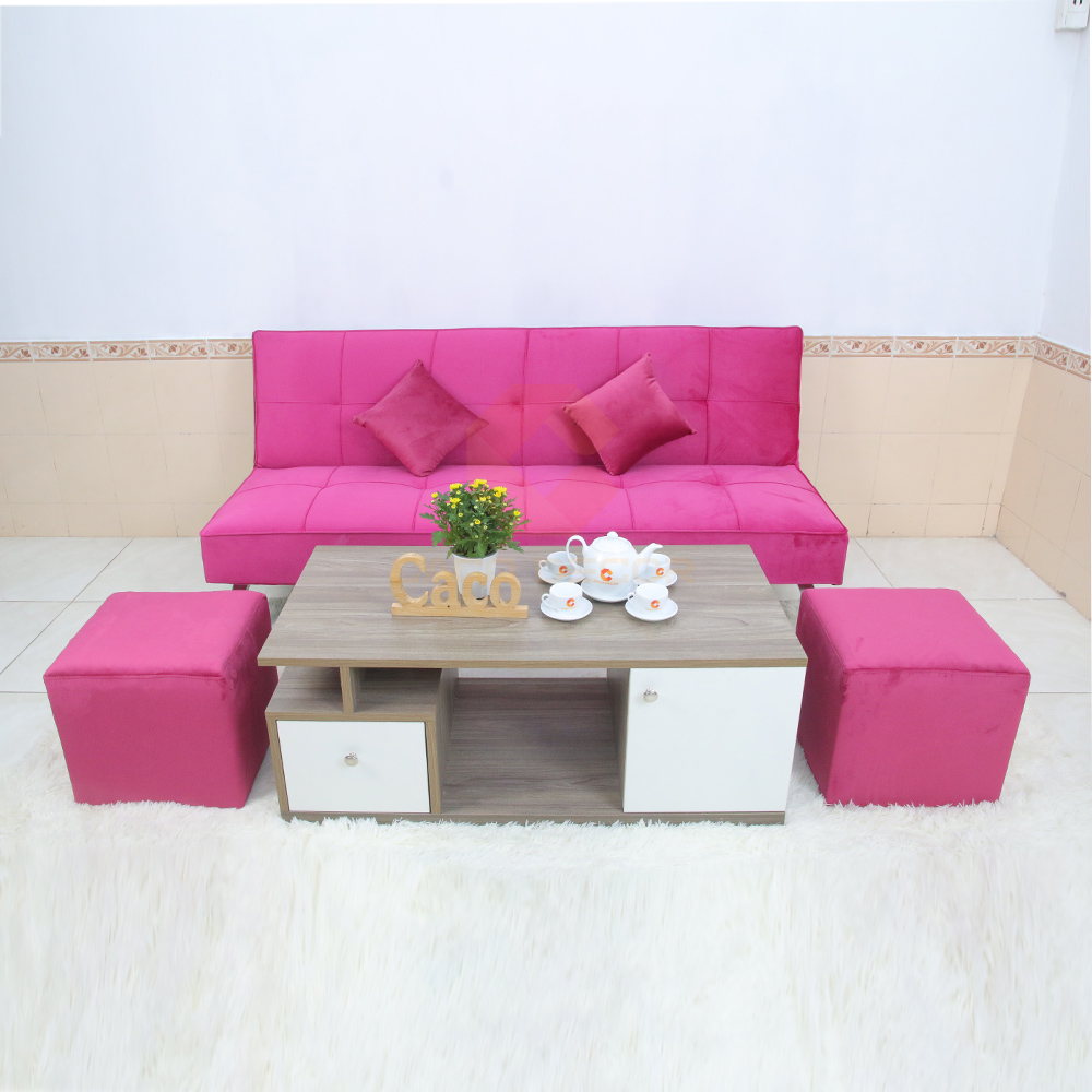 BỘ BÀN GHẾ SOFA BED CACO MÀU HỒNG