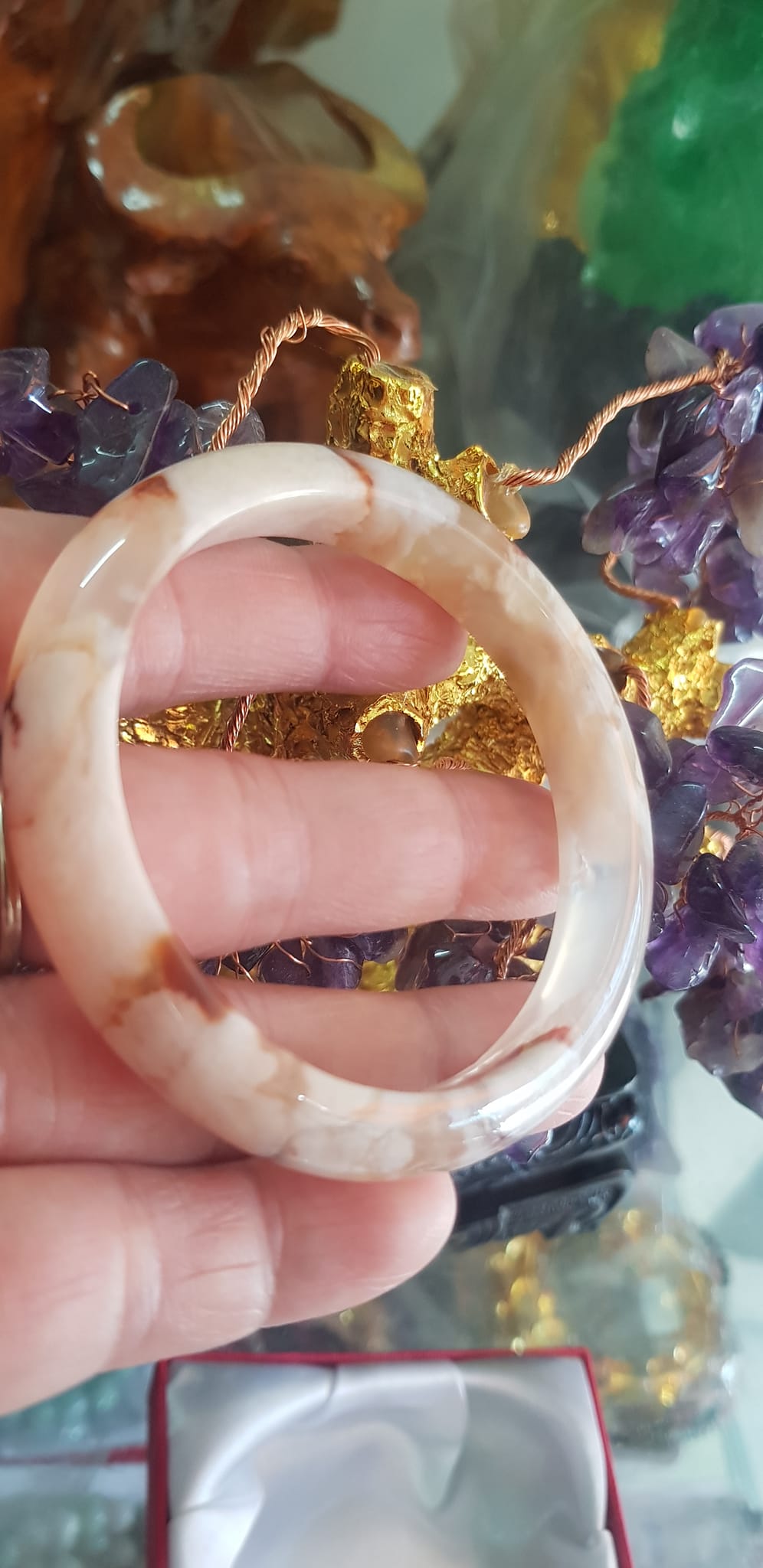 Vòng đeo tay Nữ Bản Hẹ Đá Mã Não Hoa Rau Câu Vòng tay Ni 53mm x Cao 10mm x dầy 7mm bóng đẹp Nữ 50kg - 53kg đeo xinh màu hoa nhẹ nhàng rất xinh xắn ạ
